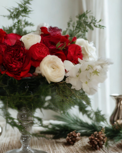 Holiday Arrangement in Red and White Flowers